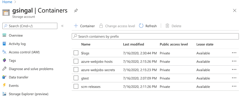 Azure Storage Containers