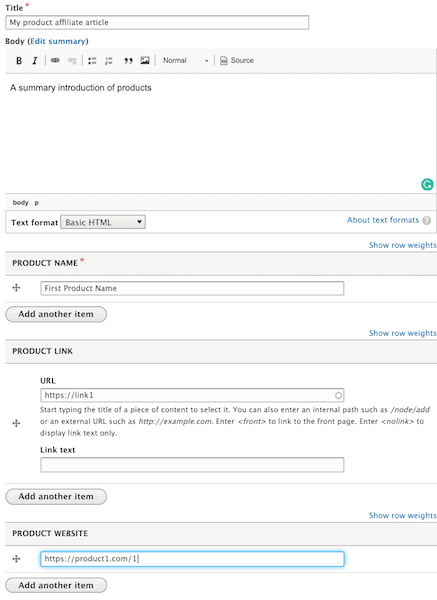 Drupal Multiple fields example